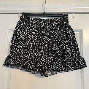 Black and White Patterned Wrap Skort
